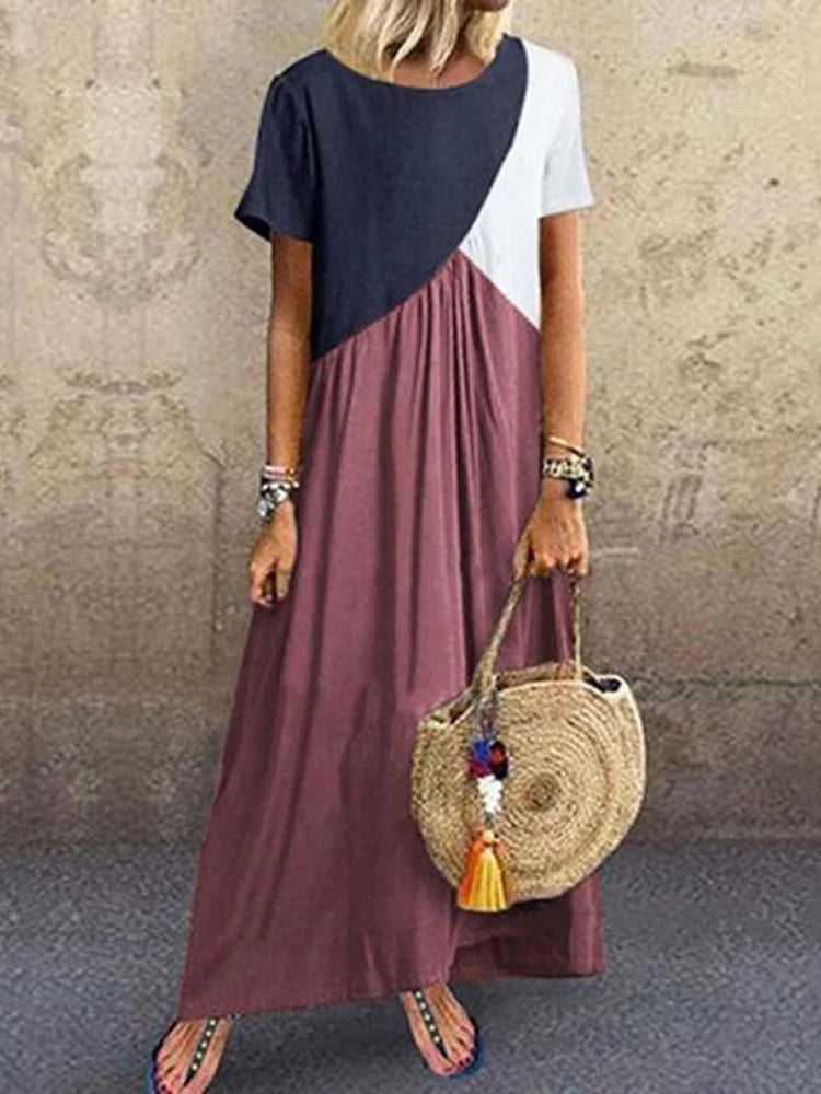 Vibrant Beach Patchwork Boho Maxi Dress