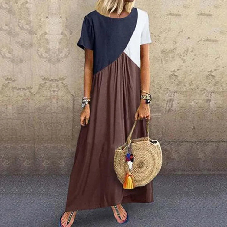 Vibrant Beach Patchwork Boho Maxi Dress