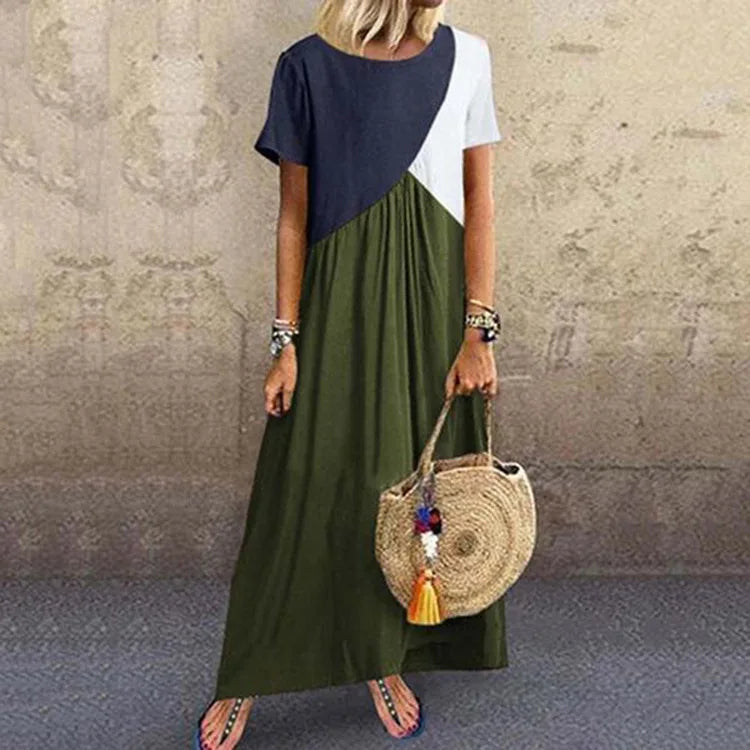 Vibrant Beach Patchwork Boho Maxi Dress