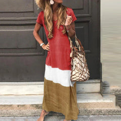 Fashion V-Neck Short Sleeve Pullover Boho Dress