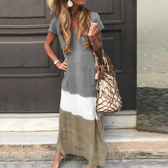 Fashion V-Neck Short Sleeve Pullover Boho Dress