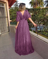 Summer  V-Neck Full Sleeve Long Party Dress