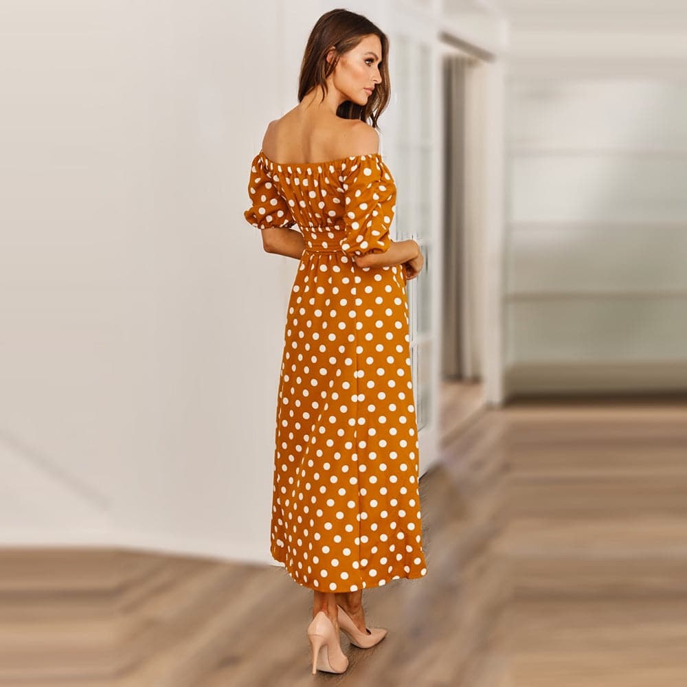 Summer skirt women's word collar strapless polka dot belt print dress