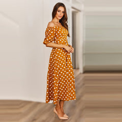 Summer skirt women's word collar strapless polka dot belt print dress