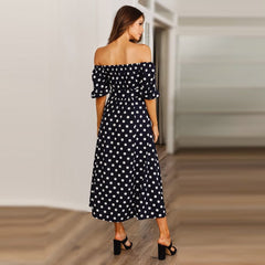 Summer skirt women's word collar strapless polka dot belt print dress