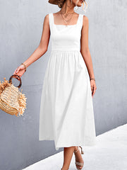 Summer Solid Color Square Neck Holiday Dress Maxi Dresses