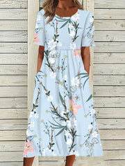 Summer round neck peinted maxi dresses long dress