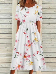 Summer round neck peinted maxi dresses long dress