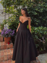 Suninheart Black Elegant Strapless Corset Midi Dresses