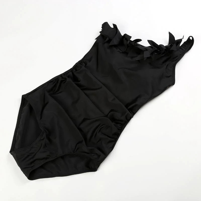 Black Lace One-Shoulder Monokini Basic Swimsuit