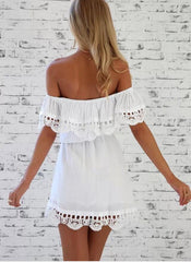 Lace Patchwork Off Shoulder Skater Dresses