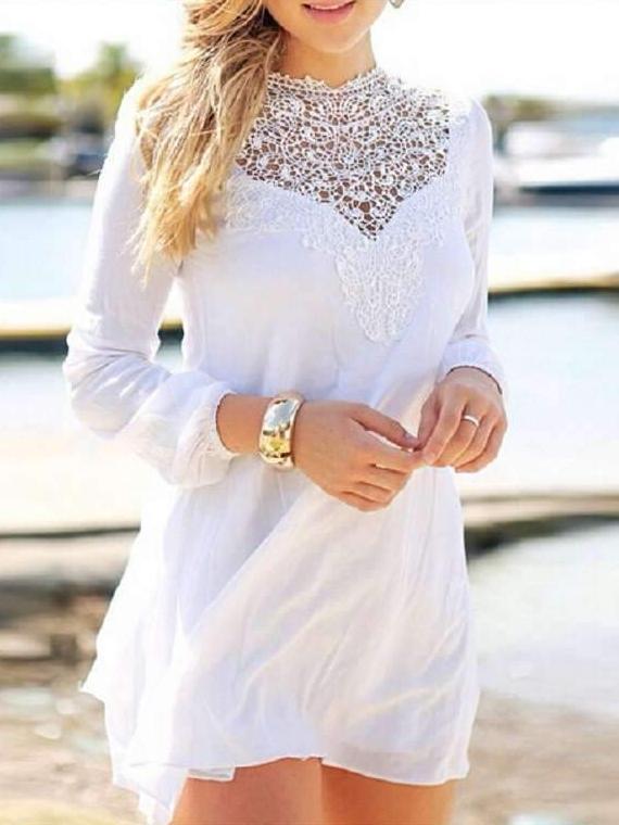 Lace Gored Long sleeve Shift Dresses