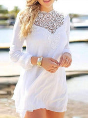 Lace Gored Long sleeve Shift Dresses