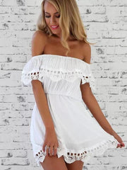 Lace Patchwork Off Shoulder Skater Dresses