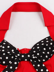 Bow Knot Front  V-Neck Halter Party Vintage 50s Dress Backless Cotton Dresses