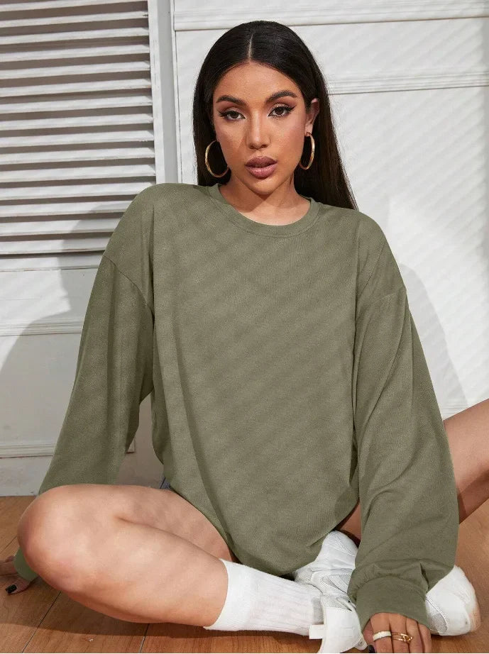 Solid Simplicity Round Neck Long Sleeve Tee