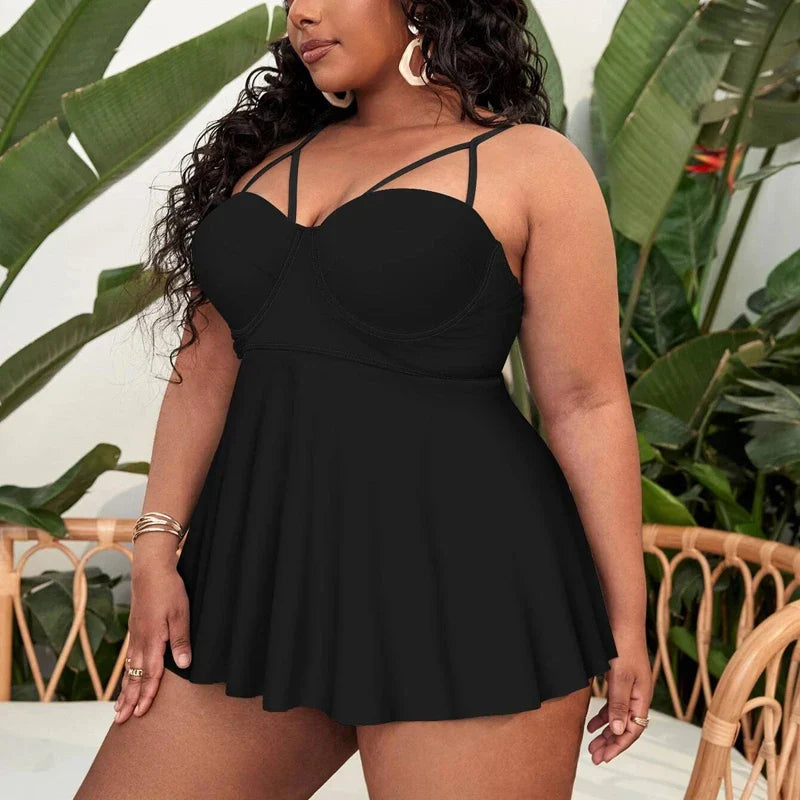 Tummy Control Pad Tankini Top with Swim Short Plus Size Swimsuits