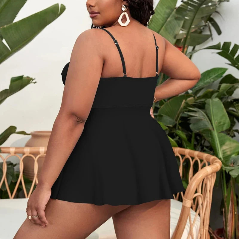 Tummy Control Pad Tankini Top with Swim Short Plus Size Swimsuits