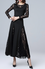 Elegant Solid Crew Neck Long Sleeve Maxi Dress Evening Dresses