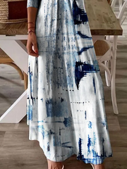 V Neck Geometric Casual Long Sleeve Maxi Dress