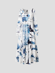 V Neck Geometric Casual Long Sleeve Maxi Dress