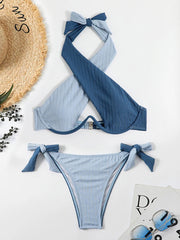 Underwire Push Up Tied High Cut Bikini Set