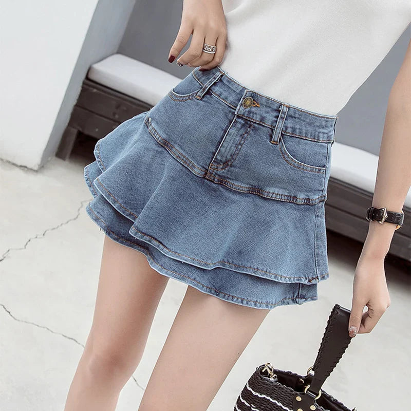 Vintage Denim Summer Solid Colour Ball Gown Mini Skirt