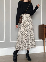 Vintage Floral Pleated Korean Midi Skirt