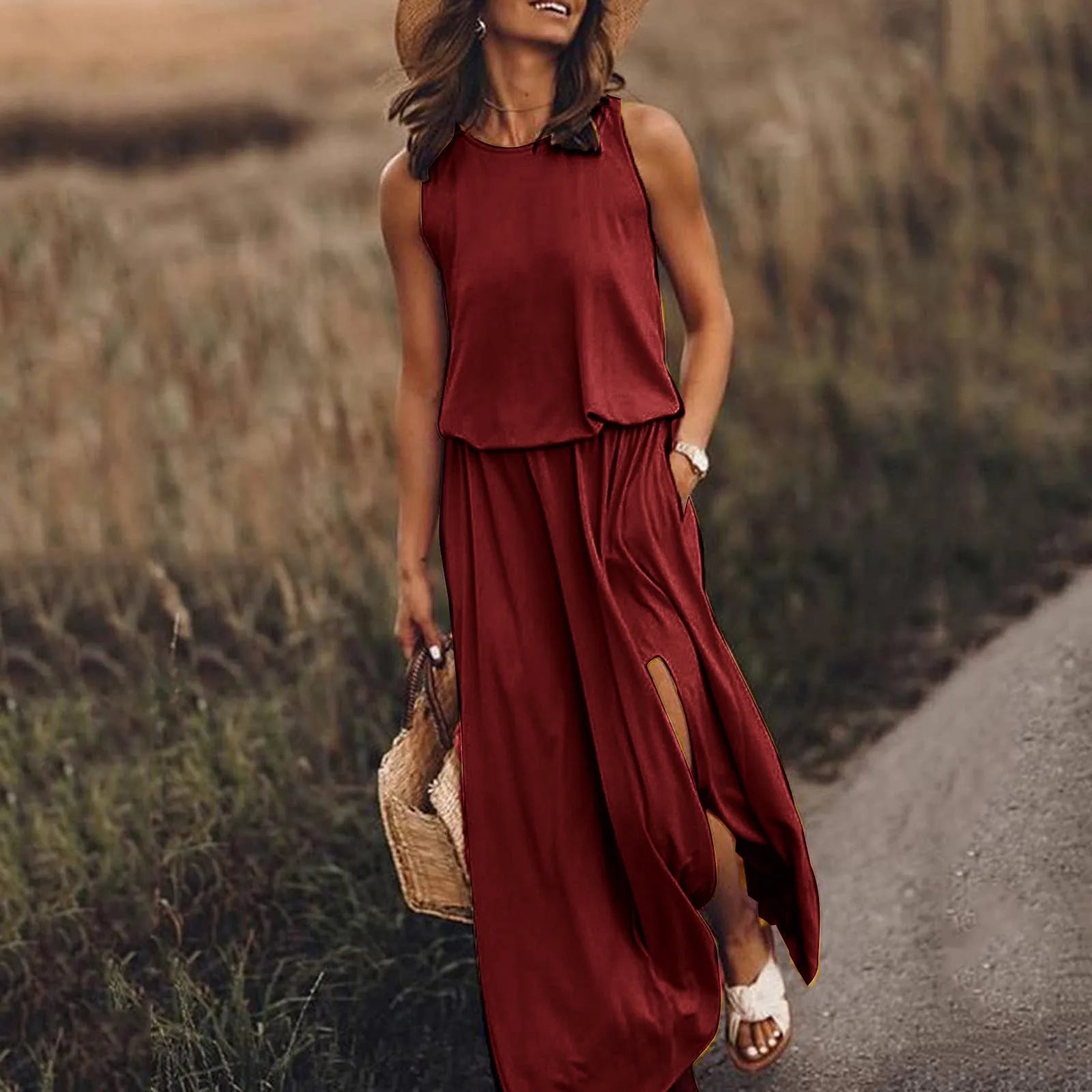 Elegant Solid Color Boho Wedding Long Boho Dress