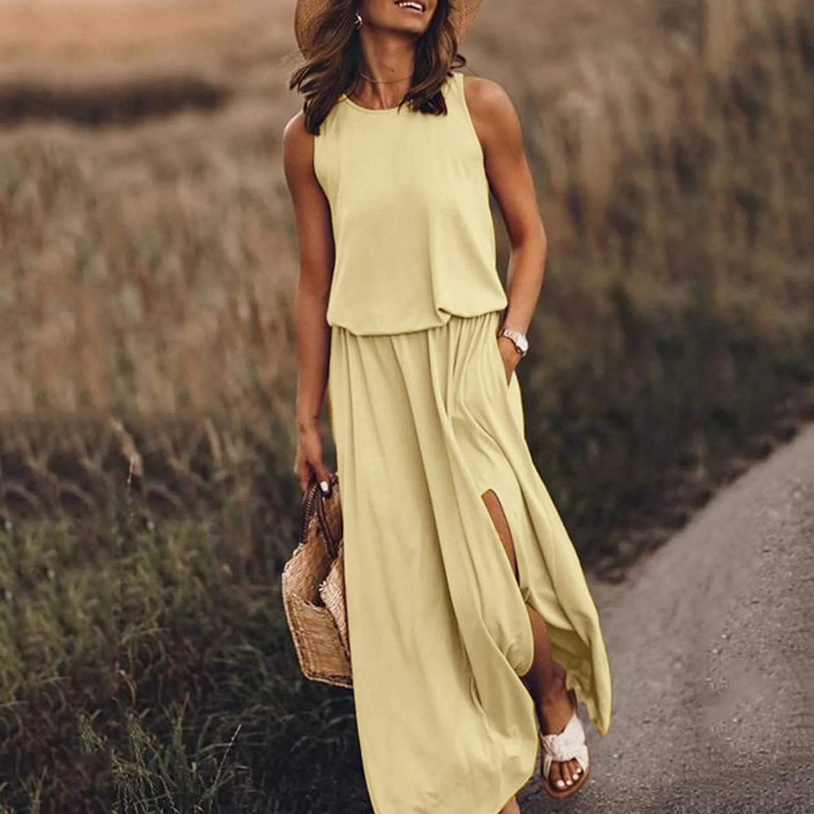 Elegant Solid Color Boho Wedding Long Boho Dress