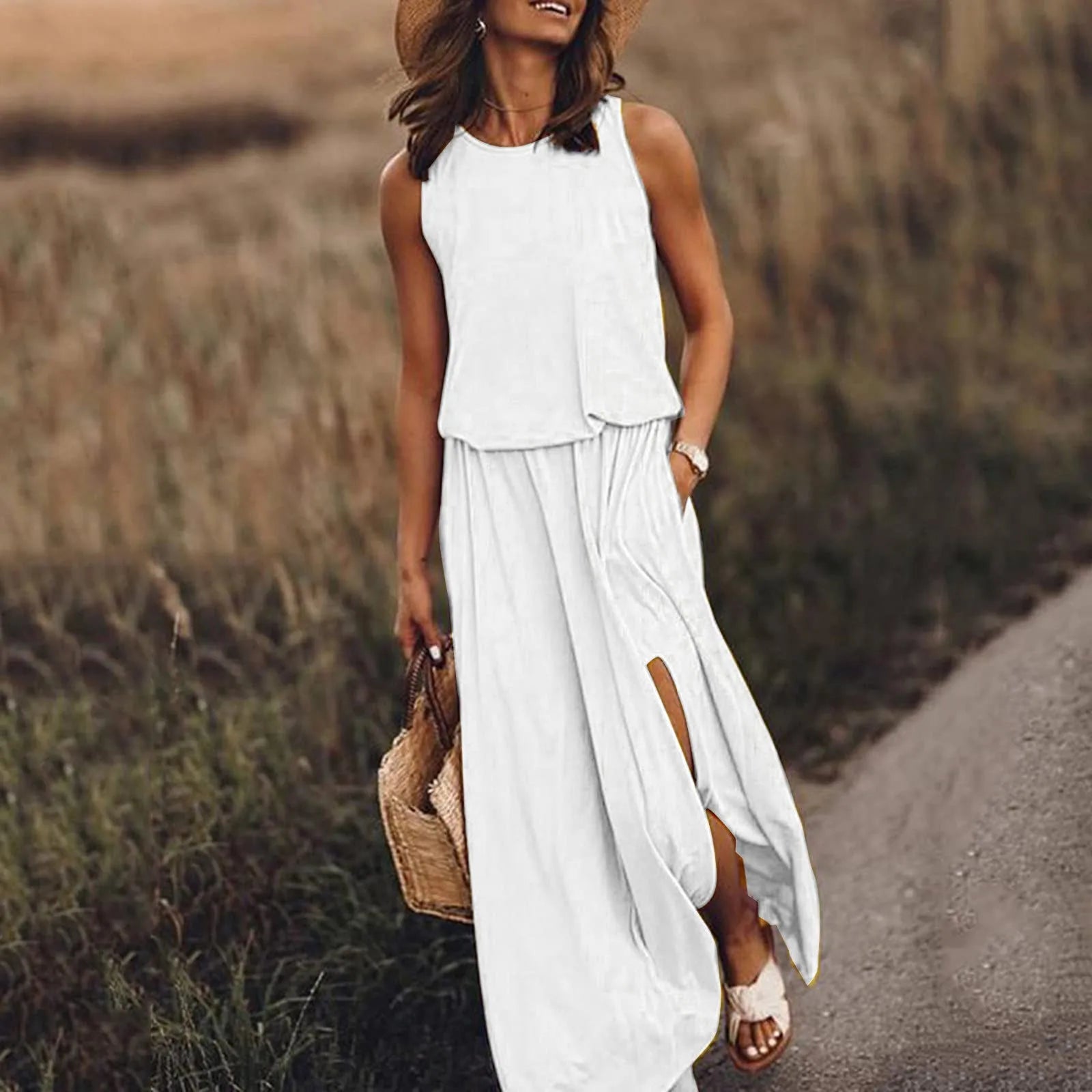 Elegant Solid Color Boho Wedding Long Boho Dress