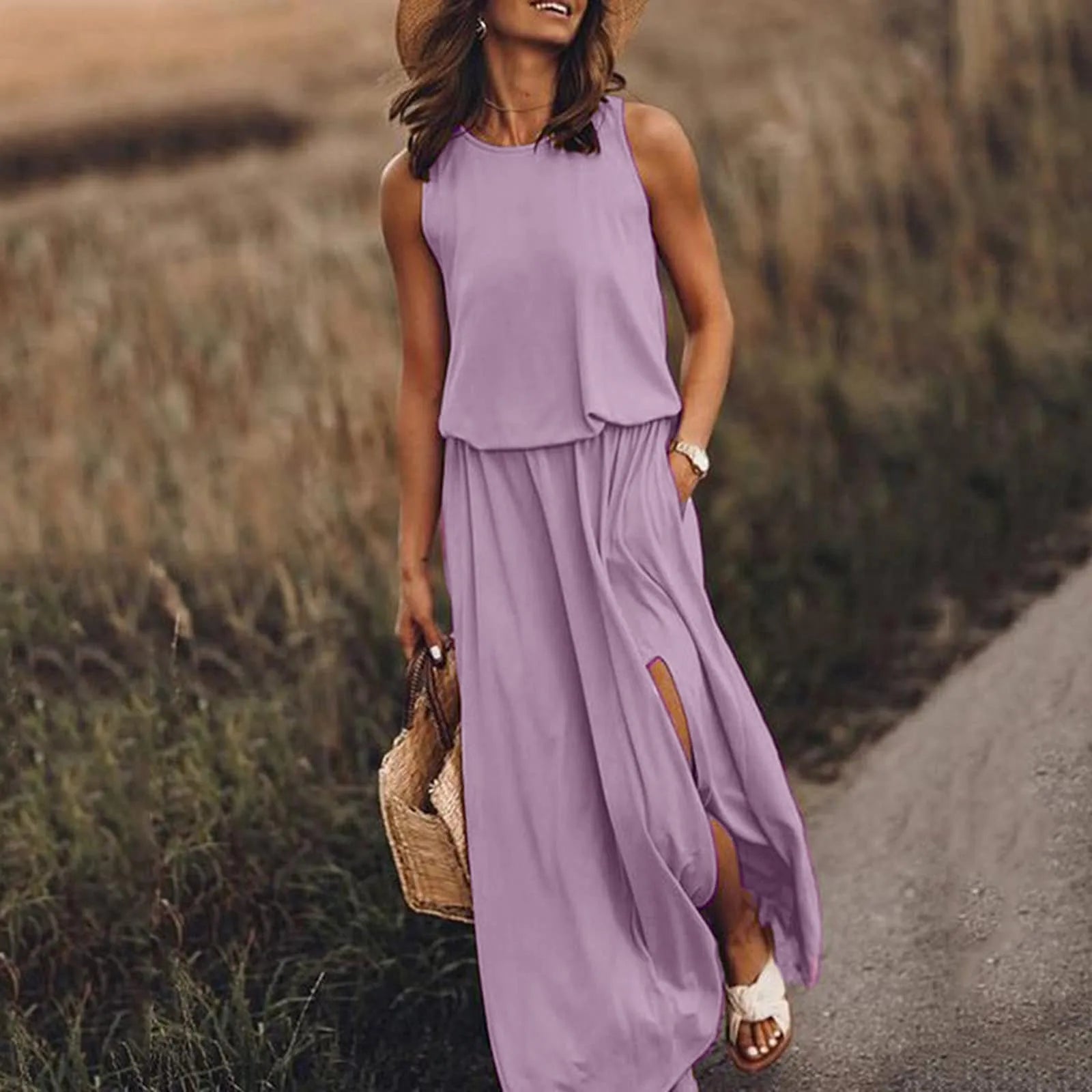 Elegant Solid Color Boho Wedding Long Boho Dress
