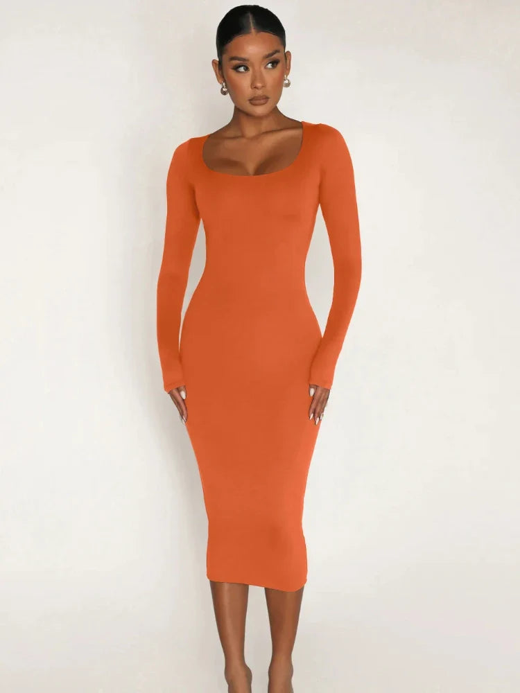 Classics Solid Collar Long-sleeved Vintage Bodycon Dress