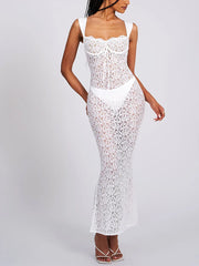 Elegant See-Through Backless Wedding Lace Dress