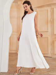 Elegant White Islamic Dubai Abaya Muslim Maxi Dress