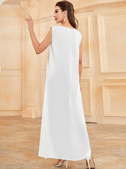Elegant White Islamic Dubai Abaya Muslim Maxi Dress