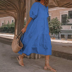 White Sundresses Puff Sleeve female Dress