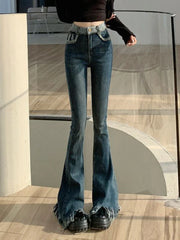 High Waist Y2K Chic Tassel Winter Blue Vintage Jeans