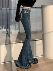 High Waist Y2K Chic Tassel Winter Blue Vintage Jeans