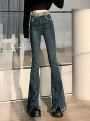 High Waist Y2K Chic Tassel Winter Blue Vintage Jeans
