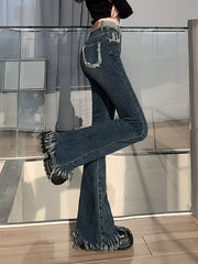 High Waist Y2K Chic Tassel Winter Blue Vintage Jeans