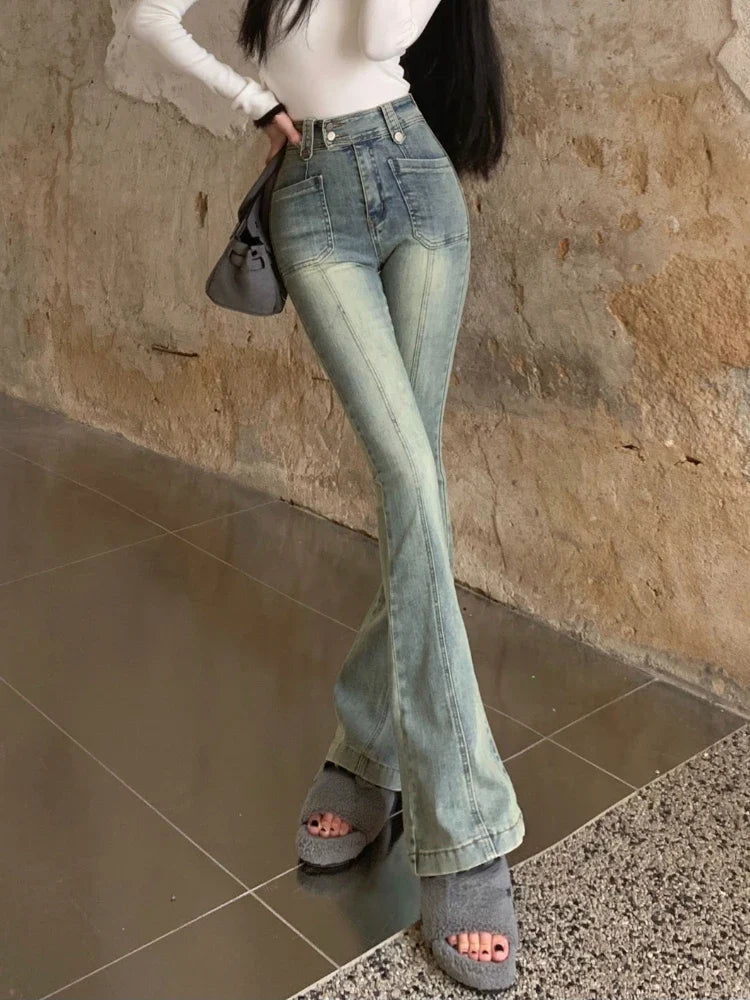 Chic Skinny Flare Winter Y2K High Waist Casual Jeans