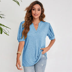 Cute Short Puff Sleeve Black T-Shirt for