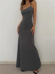 Sleeveless Spaghetti Strap Split Sheath Maxi Dress