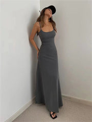 Sleeveless Spaghetti Strap Split Sheath Maxi Dress
