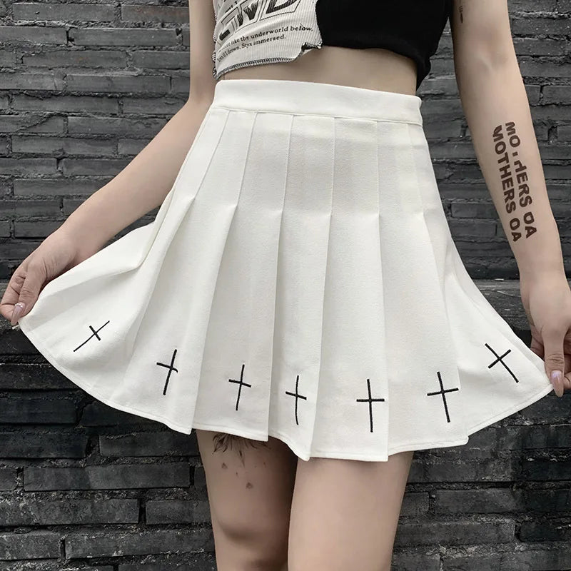 Gothic Punk Cross Pattern Pleated Skirt