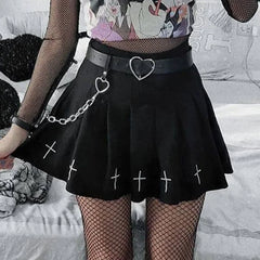 Gothic Punk Cross Pattern Pleated Skirt