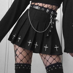 Gothic Punk Cross Pattern Pleated Skirt