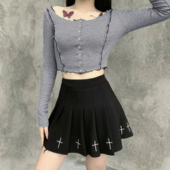 Gothic Punk Cross Pattern Pleated Skirt