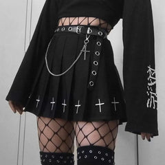 Gothic Punk Cross Pattern Pleated Skirt